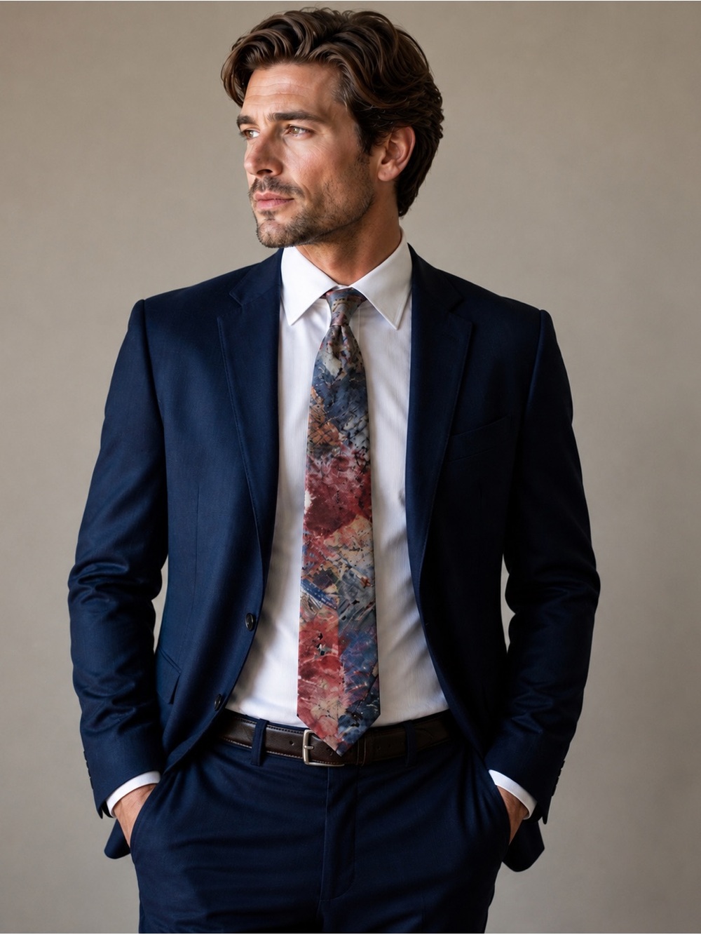 Givenchy Monsieur 100% Silk Abstract Tie Red Blue Multicolor Designer